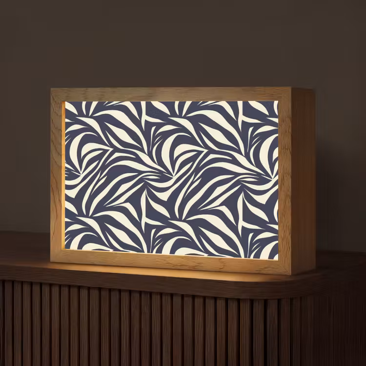 Bladvormen - Blauw - Patroon - Wit Light Box met kabel (Tafellamp) klein 924 -z3d_website