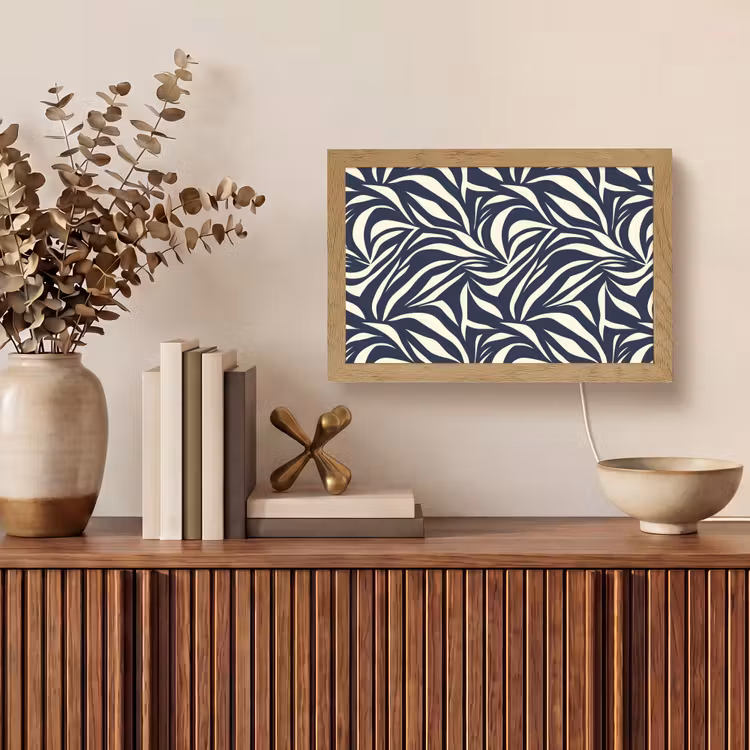 Bladvormen - Blauw - Patroon - Wit Light Box met kabel (Tafellamp) klein 924 -sfeer2