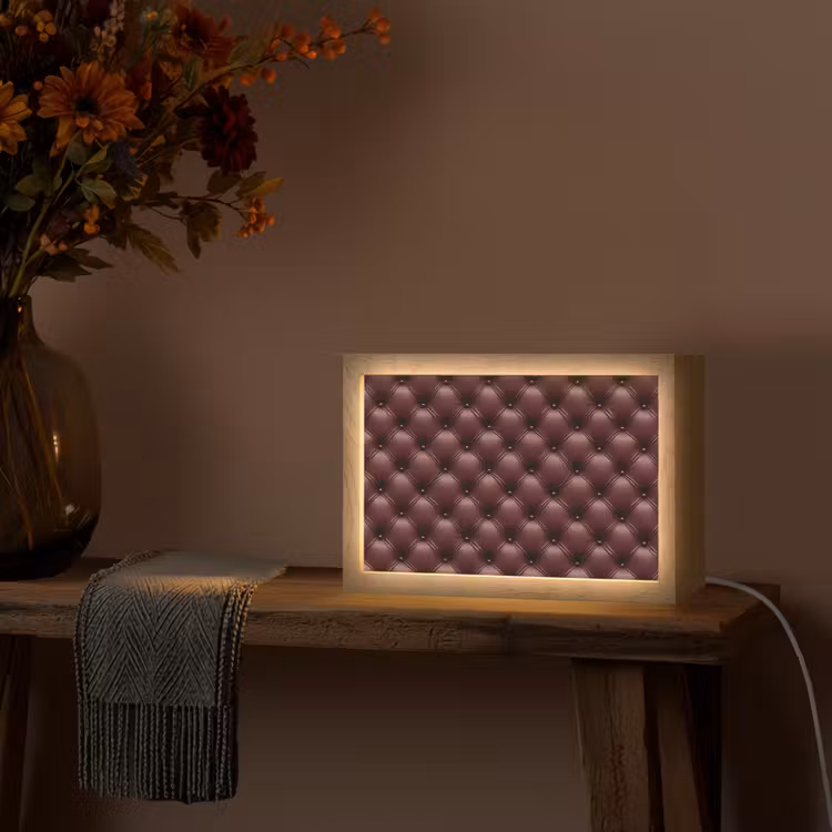 Leer - Patroon - Bordeaux Light Box met kabel (Tafellamp) klein 924 -sfeer4