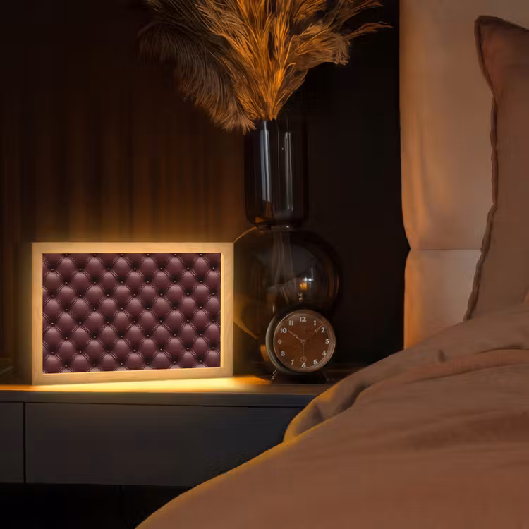 Leer - Patroon - Bordeaux Light Box met kabel (Tafellamp) klein 924 -sfeer1