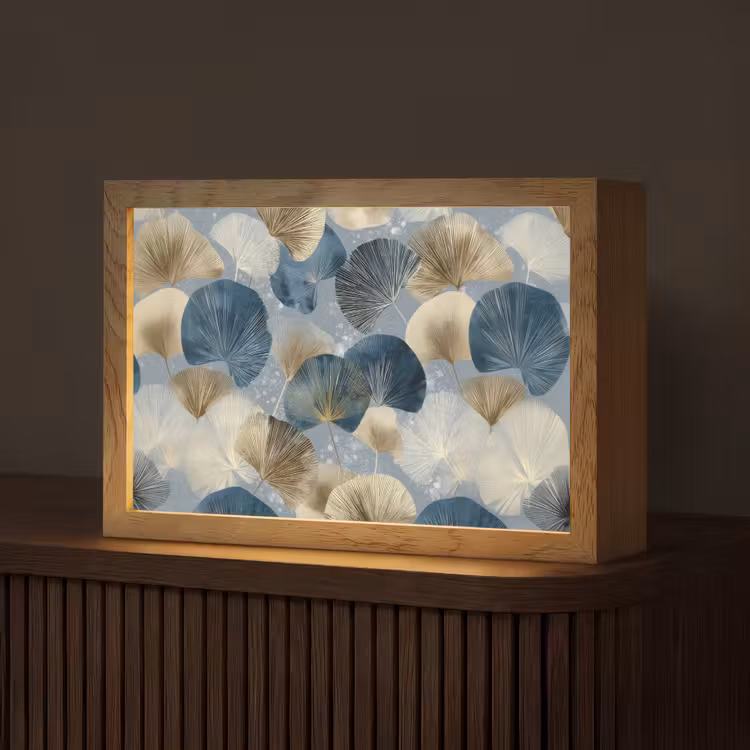 Bladeren - Abstract - Goud - Blauw Light Box met kabel (Tafellamp) klein -z3d_website