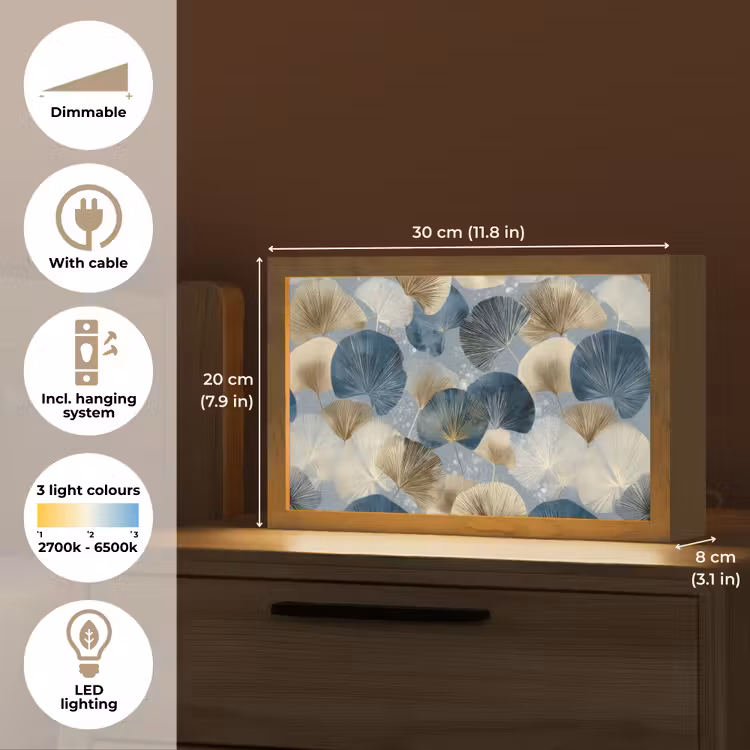 Bladeren - Abstract - Goud - Blauw Light Box met kabel (Tafellamp) klein -USP_EN