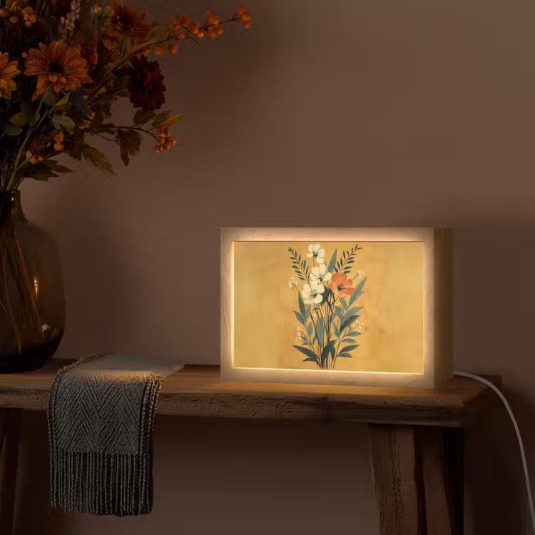 Bladeren - Boeket - Bloemen - Geel Light Box met kabel (Tafellamp) klein -sfeer4