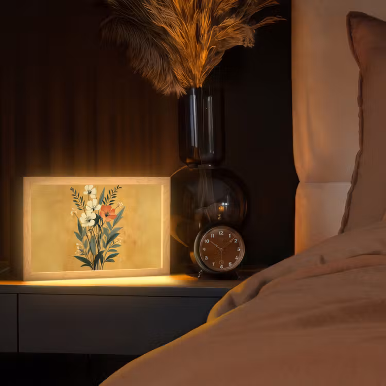 Bladeren - Boeket - Bloemen - Geel Light Box met kabel (Tafellamp) klein -sfeer1