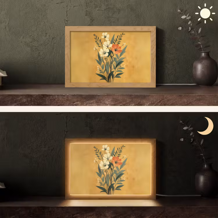 Bladeren - Boeket - Bloemen - Geel Light Box met kabel (Tafellamp) klein -sfeer3