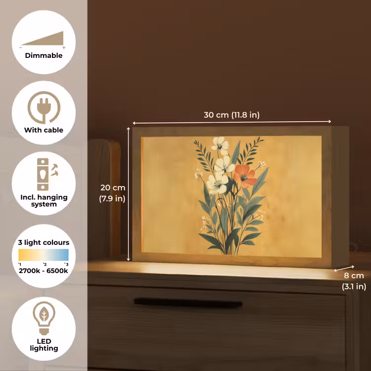 Bladeren - Boeket - Bloemen - Geel Light Box met kabel (Tafellamp) klein -USP_EN