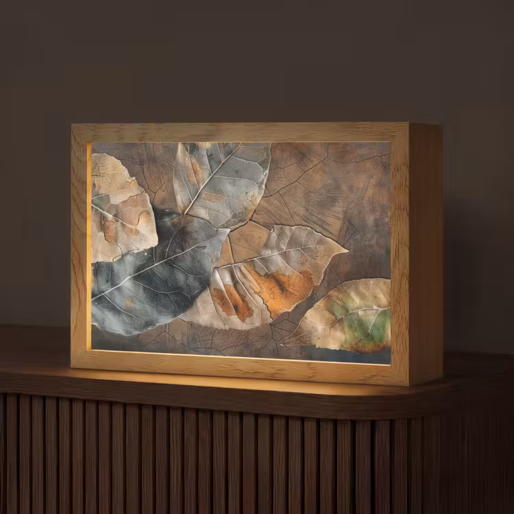 Bladeren - Bruin - Herfst - Natuur Light Box met kabel (Tafellamp) klein -z3d_website