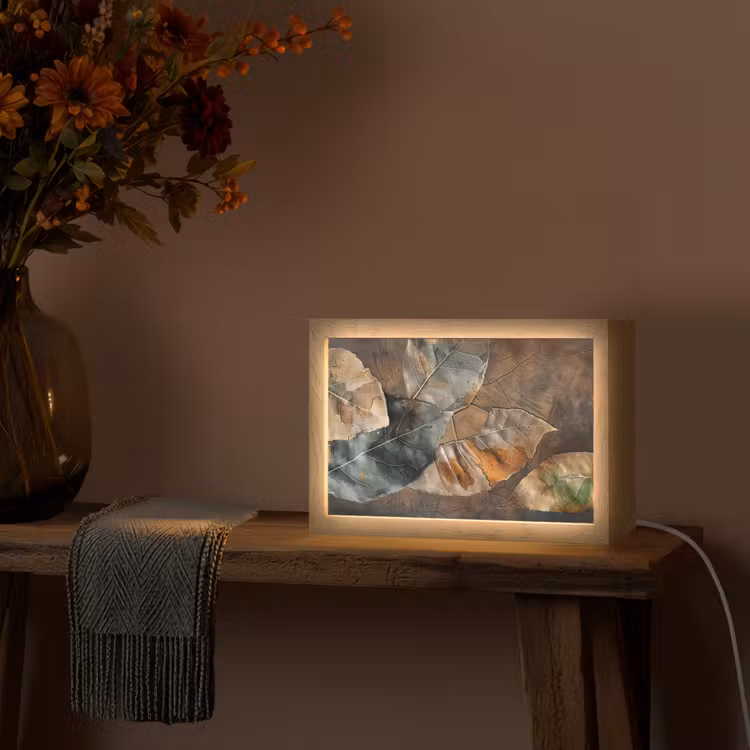 Bladeren - Bruin - Herfst - Natuur Light Box met kabel (Tafellamp) klein -sfeer4