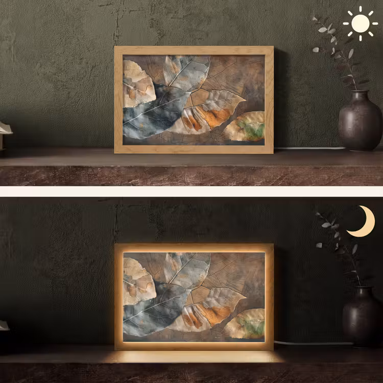 Bladeren - Bruin - Herfst - Natuur Light Box met kabel (Tafellamp) klein -sfeer3