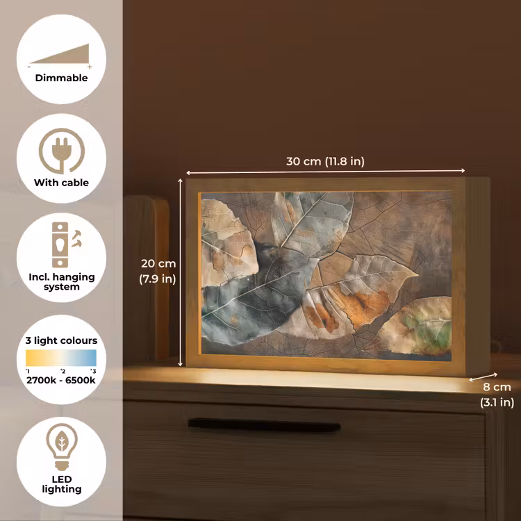 Bladeren - Bruin - Herfst - Natuur Light Box met kabel (Tafellamp) klein -USP_EN
