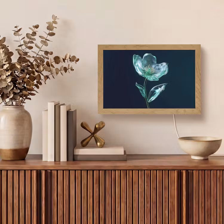 Bladeren - Bloem - Glazen - Donkerblauw Light Box met kabel (Tafellamp) klein -sfeer2