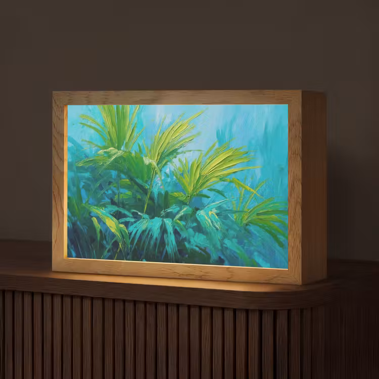 Bladeren - Groen - Schilderij - Abstract Light Box met kabel (Tafellamp) klein -z3d_website