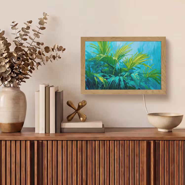 Bladeren - Groen - Schilderij - Abstract Light Box met kabel (Tafellamp) klein -sfeer2