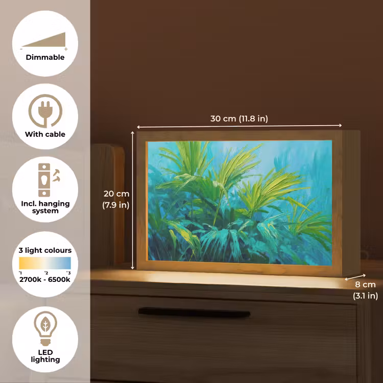 Bladeren - Groen - Schilderij - Abstract Light Box met kabel (Tafellamp) klein -USP_EN