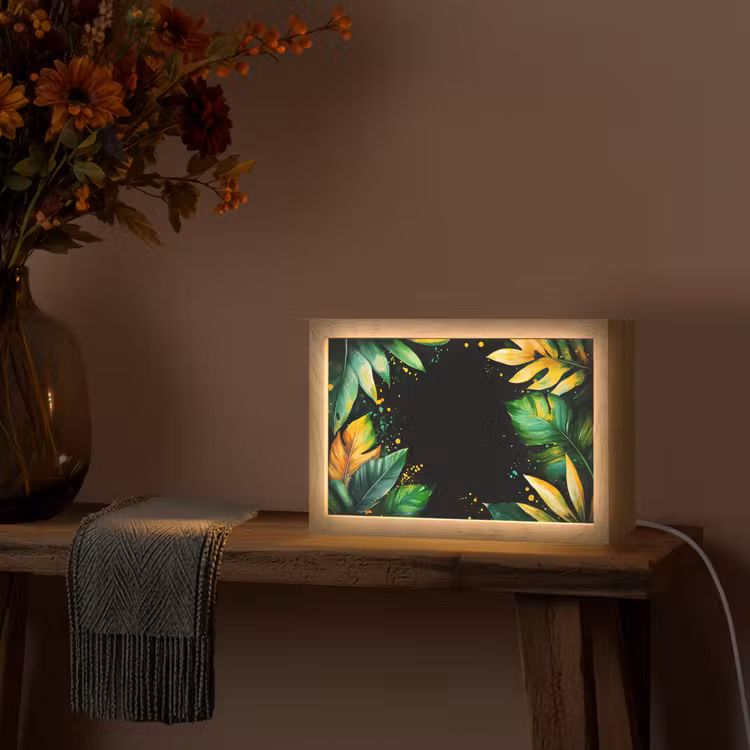 Bladeren - Groen - Geel - Verf - Jungle Light Box met kabel (Tafellamp) klein -sfeer4