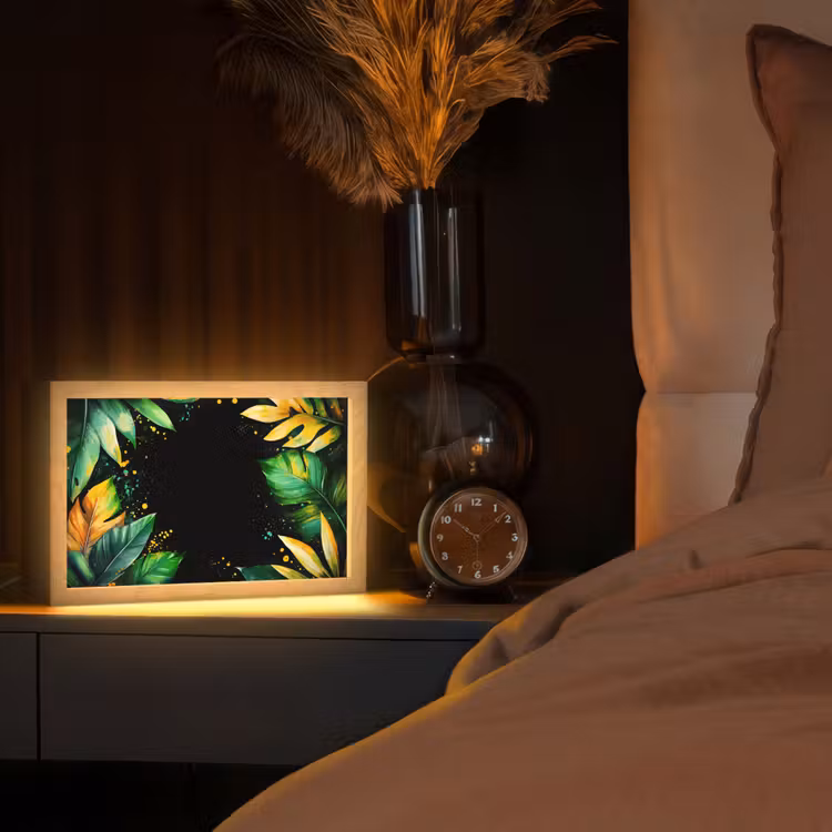 Bladeren - Groen - Geel - Verf - Jungle Light Box met kabel (Tafellamp) klein -sfeer1