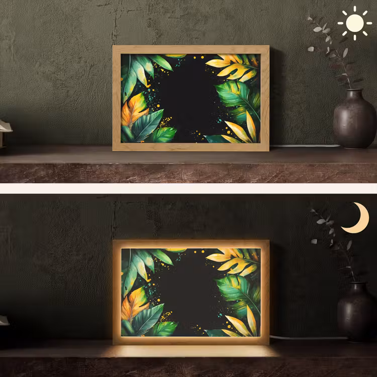 Bladeren - Groen - Geel - Verf - Jungle Light Box met kabel (Tafellamp) klein -sfeer3