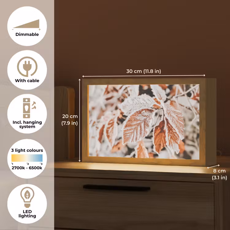 Bladeren - IJs - Winter - Natuur Light Box met kabel (Tafellamp) klein -USP_EN