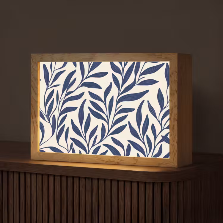 Bladeren - Klimop - Donkerblauw Light Box met kabel (Tafellamp) klein -z3d_website