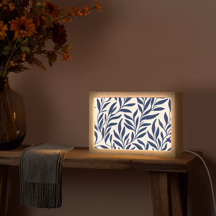 Bladeren - Klimop - Donkerblauw Light Box met kabel (Tafellamp) klein -sfeer4