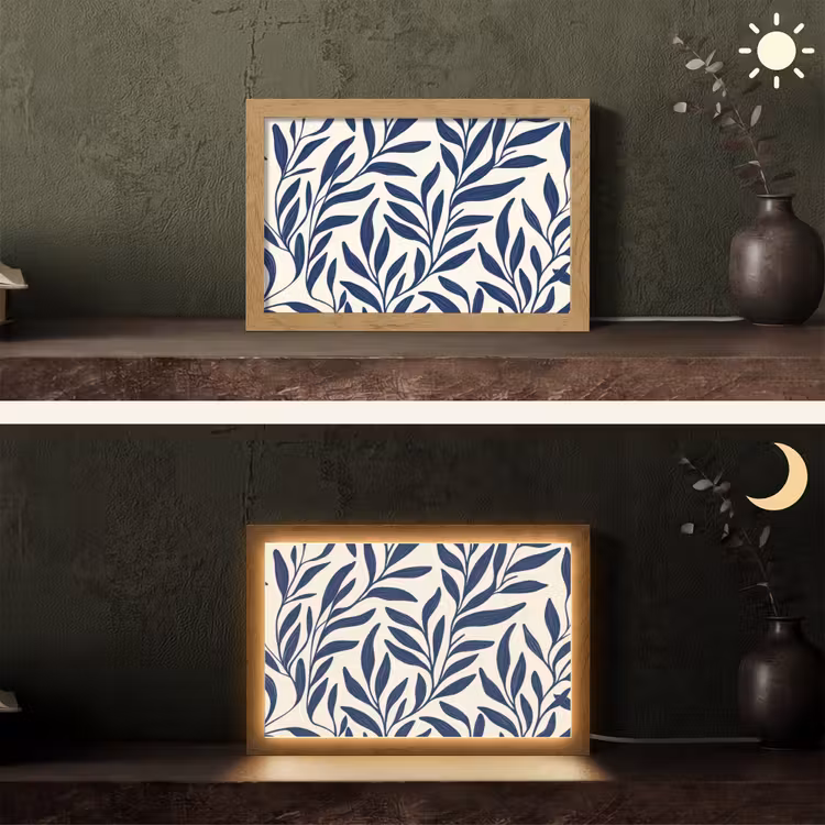 Bladeren - Klimop - Donkerblauw Light Box met kabel (Tafellamp) klein -sfeer3