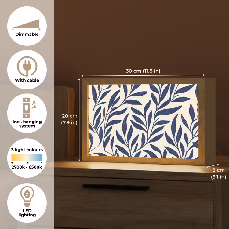 Bladeren - Klimop - Donkerblauw Light Box met kabel (Tafellamp) klein -USP_EN