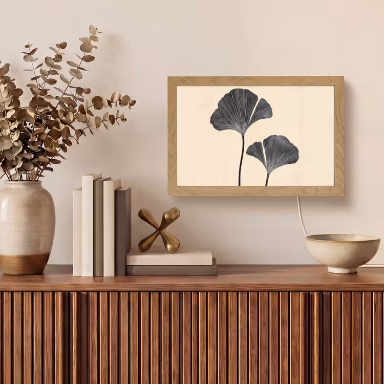 Bladeren - Minimalistisch - Zwart Light Box met kabel (Tafellamp) klein -sfeer2