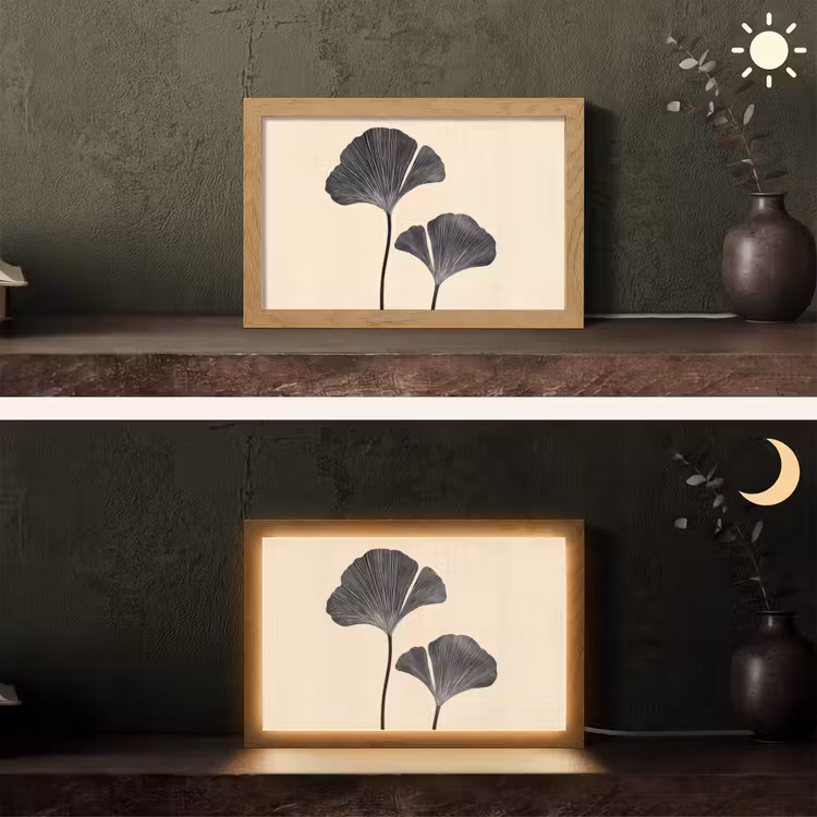 Bladeren - Minimalistisch - Zwart Light Box met kabel (Tafellamp) klein -sfeer3