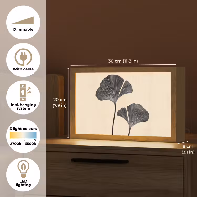 Bladeren - Minimalistisch - Zwart Light Box met kabel (Tafellamp) klein -USP_EN