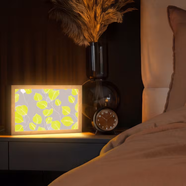 Bladeren - Neon - Geel - Lijnen Light Box met kabel (Tafellamp) klein -sfeer1