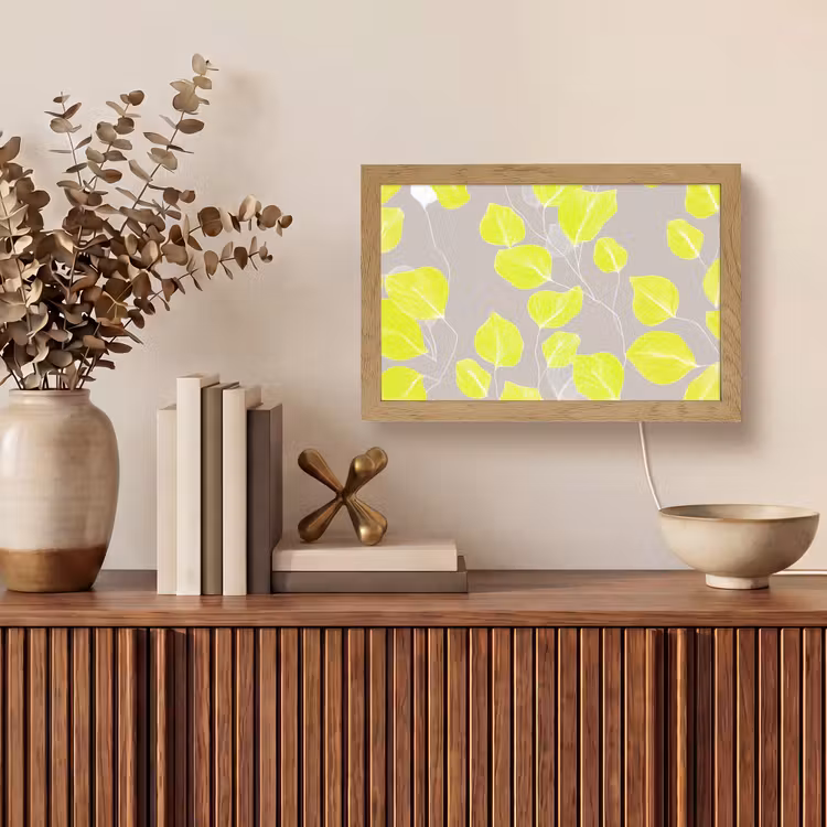 Bladeren - Neon - Geel - Lijnen Light Box met kabel (Tafellamp) klein -sfeer2