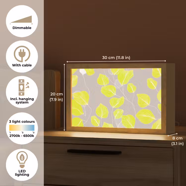Bladeren - Neon - Geel - Lijnen Light Box met kabel (Tafellamp) klein -USP_EN