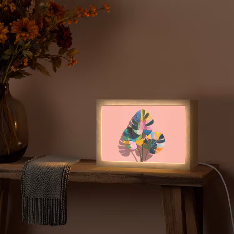 Bladeren - Geschilderd - Vlakken - Kleurrijk Light Box met kabel (Tafellamp) klein -sfeer4