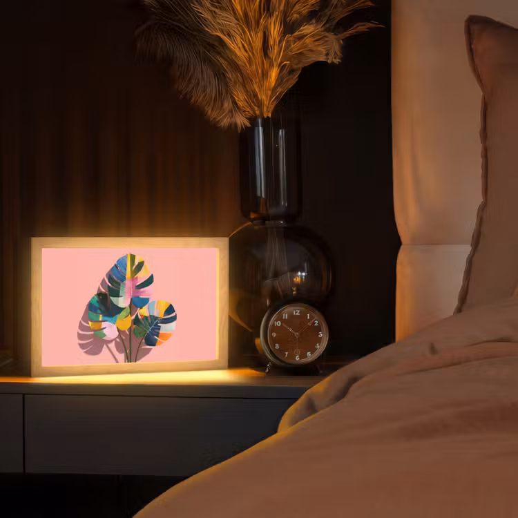 Bladeren - Geschilderd - Vlakken - Kleurrijk Light Box met kabel (Tafellamp) klein -sfeer1