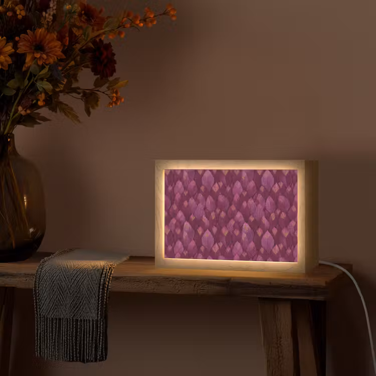 Bladeren - Patroon - Burgundy Light Box met kabel (Tafellamp) klein 924 -sfeer4