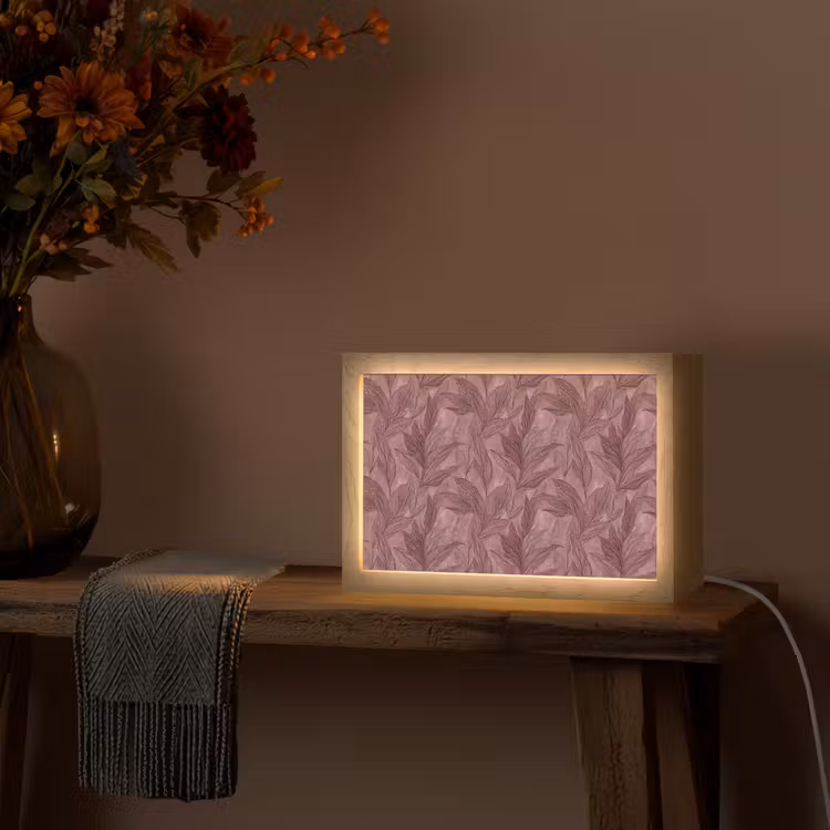 Bladeren - Patroon - Paars Light Box met kabel (Tafellamp) klein 924 -sfeer4