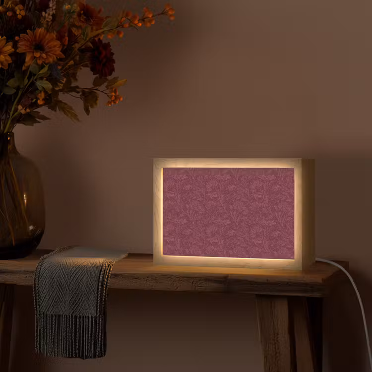 Bladeren - Patroon - Paars Light Box met kabel (Tafellamp) klein 924 -sfeer4