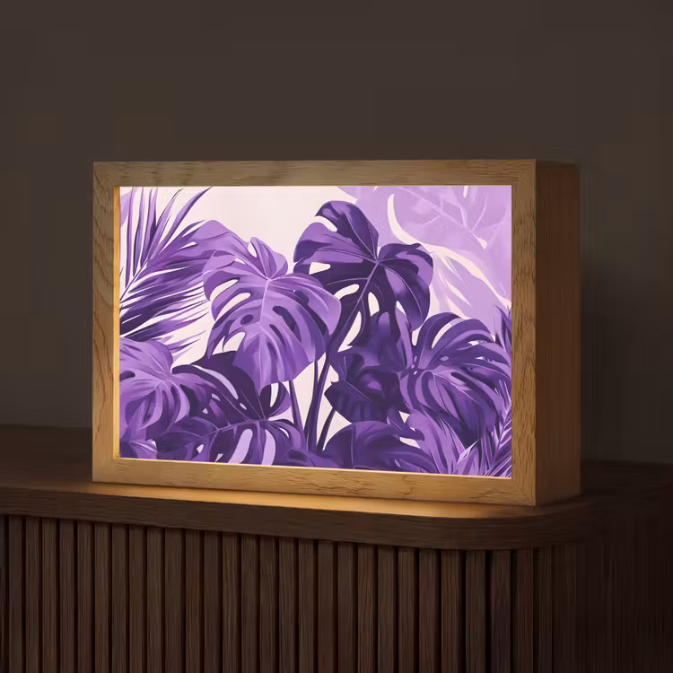 Bladeren - Paars - Tropisch - Abstract Light Box met kabel (Tafellamp) klein -z3d_website