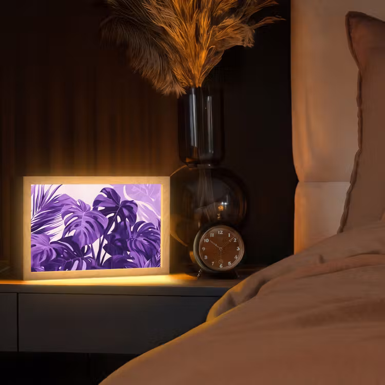 Bladeren - Paars - Tropisch - Abstract Light Box met kabel (Tafellamp) klein -sfeer1
