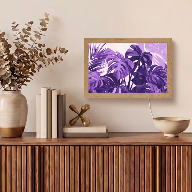 Bladeren - Paars - Tropisch - Abstract Light Box met kabel (Tafellamp) klein -sfeer2
