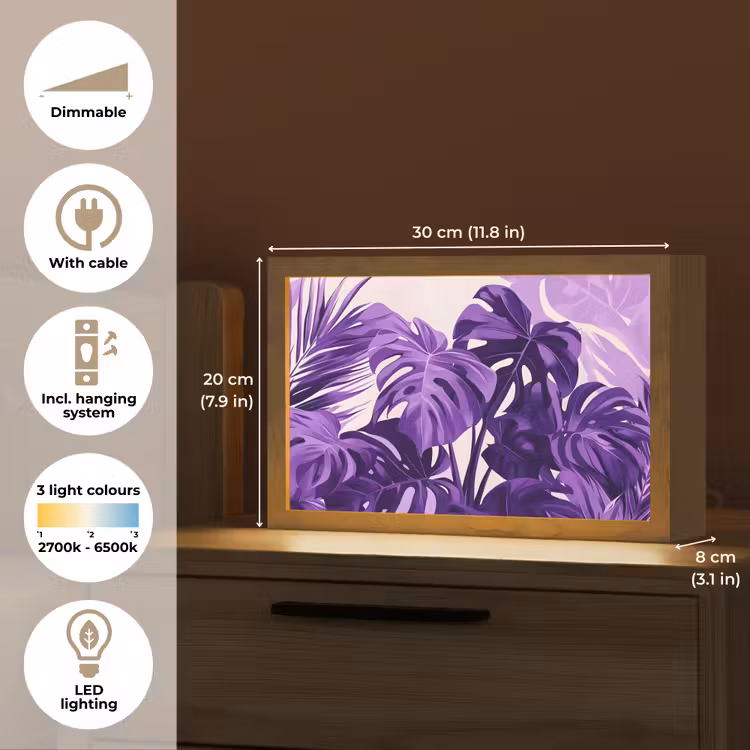 Bladeren - Paars - Tropisch - Abstract Light Box met kabel (Tafellamp) klein -USP_EN