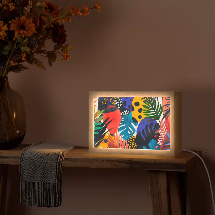 Bladeren - Vormen - Abstract - Kleurrijk Light Box met kabel (Tafellamp) klein -sfeer4
