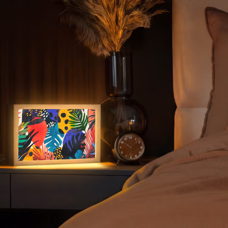 Bladeren - Vormen - Abstract - Kleurrijk Light Box met kabel (Tafellamp) klein -sfeer1