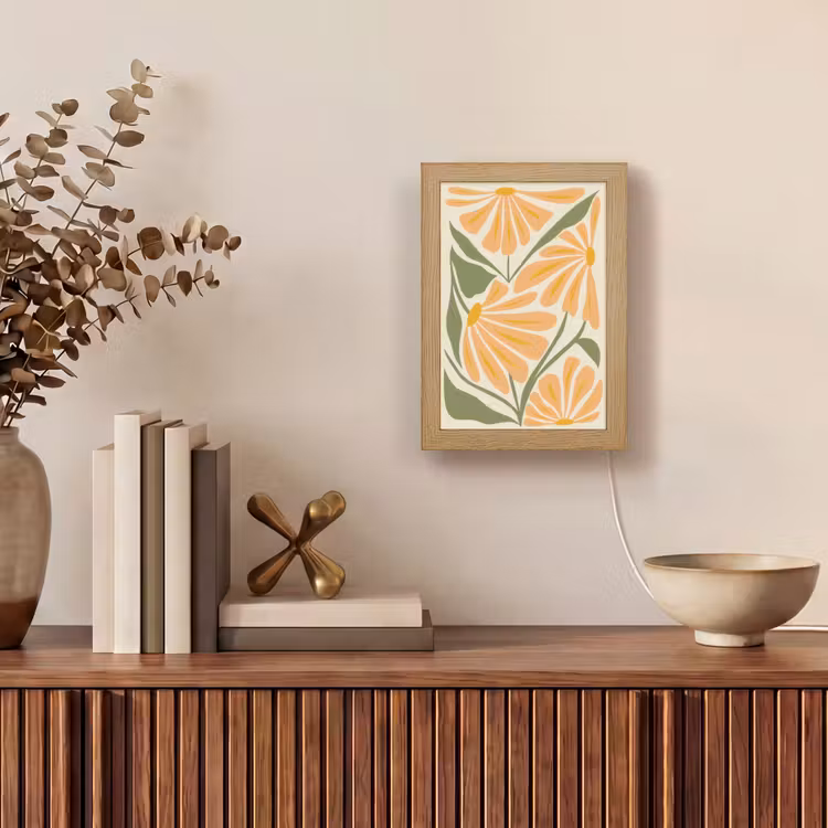 Blaadjes - Zachtoranje - Bloemen Light Box met kabel (Tafellamp) klein -sfeer2