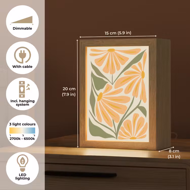 Blaadjes - Zachtoranje - Bloemen Light Box met kabel (Tafellamp) klein -USP_EN