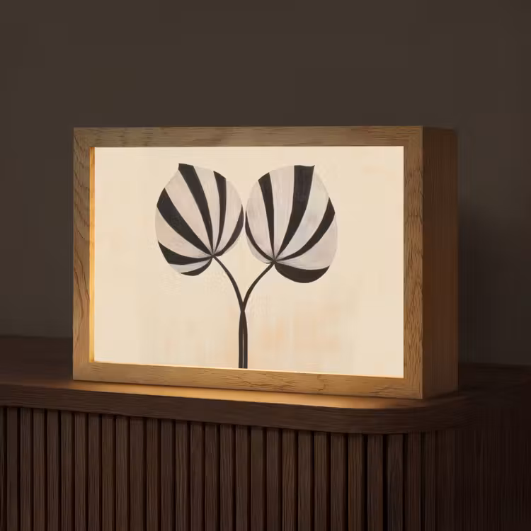Bladeren - Gestreept - Stengel - Beige Light Box met kabel (Tafellamp) klein -z3d_website