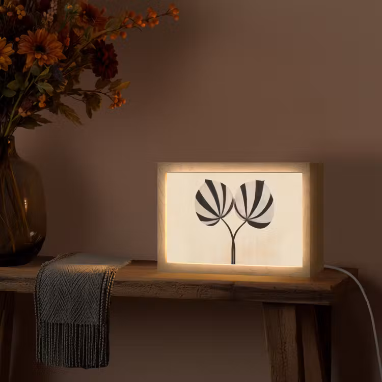 Bladeren - Gestreept - Stengel - Beige Light Box met kabel (Tafellamp) klein -sfeer4