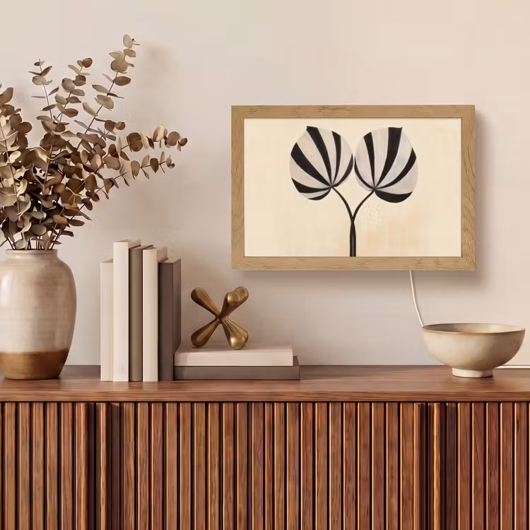 Bladeren - Gestreept - Stengel - Beige Light Box met kabel (Tafellamp) klein -sfeer2