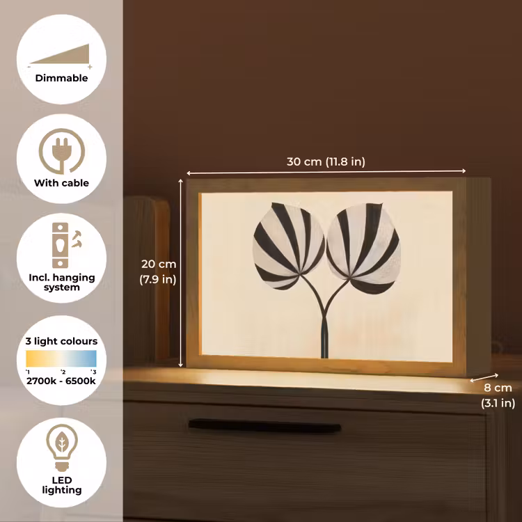 Bladeren - Gestreept - Stengel - Beige Light Box met kabel (Tafellamp) klein -USP_EN