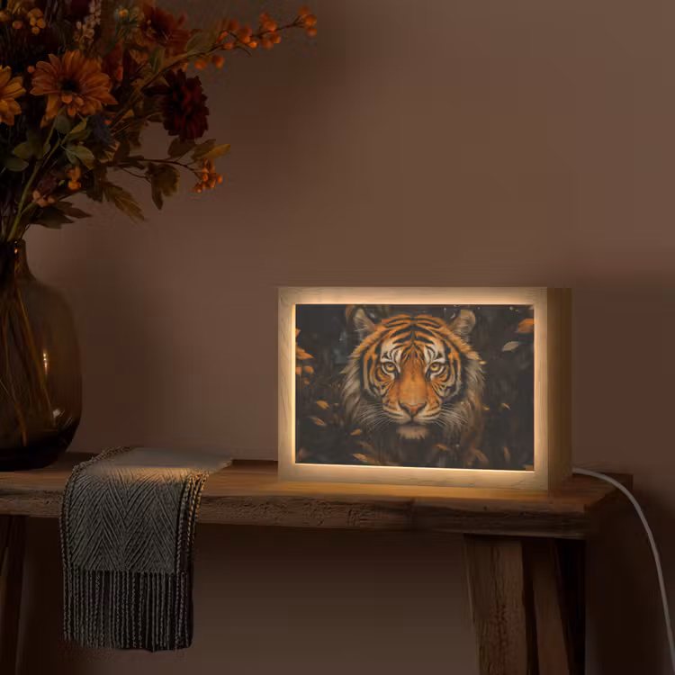 Bladeren - Tijger - Oranje Light Box met kabel (Tafellamp) klein -sfeer4
